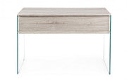 Scrivania di design in legno naturale Armos 1 cassetto e gambe in vetro 110x55x 76h cm