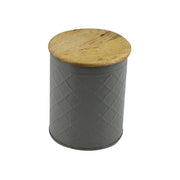 Barattolo metallo tappo legno grigio cmø16h19
