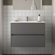 Mobile bagno sospeso Claros90 grigio opaco con lavabo 2 cassetti 90x45x56h