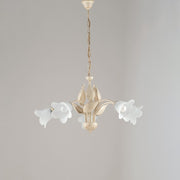 Lampadario in ferro Avorio Oro cinque luci vetri Alabastro Bianchi 68x h43 cm