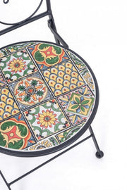 Sedia pieghevole in acciaio NAXOS con seduta e schienale decorate in ceramica 92h cm