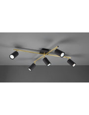 Faretto Marley Bacchette Oro 5 Spot Cilindrici Neri Orientabili Trio Lighting