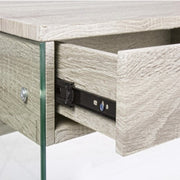 Scrivania di design in legno naturale Armos 1 cassetto e gambe in vetro 110x55x 76h cm
