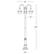 Lampione 2 luci struttura in pressofusione di alluminio ruggine h.230 cm