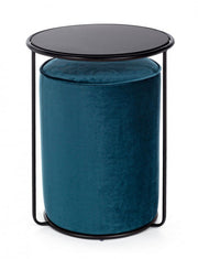 Set pouf tondo con tavolino blu