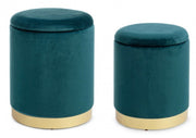 Set da 2 Pouf in velluto con contenitore Blu POLINA