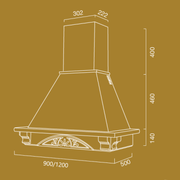 Cappa cucina rustica bianca DOLCE VITA con cornice in legno intarsio colore tabacco cm 90