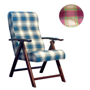 Poltrona regolabile 4 posizioni legno e tessuto a scacchi bordeaux 65x70xh.87 cm