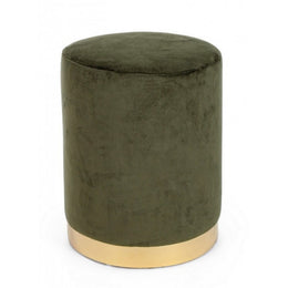 Pouf verde effetto velluto con fascia oro cm 35 x 40 h