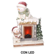 Camino led resina pupazzo di neve bianco cm41x22,5h52