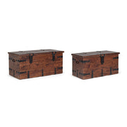 Set 2 cassapanca marrone in legno stile fusion