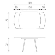 Tavolo allungabile con top in vetro temperato bianco 120/180x90h cm