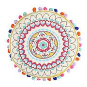 Pouff in velluto giallo arancione con pompon