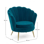 Poltrona vintage retro in velluto blu pavone cm 80 x 76 x84 h