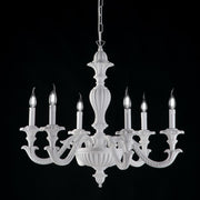 Lampadario in legno e pasta di legno bianco shabby 6 luci