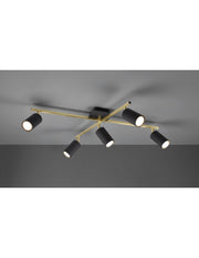 Faretto Marley Bacchette Oro 5 Spot Cilindrici Neri Orientabili Trio Lighting