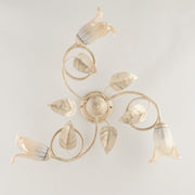 Plafoniera in ferro Avorio Oro Vetri Bianchi Ambra tre luci 59x h20 cm