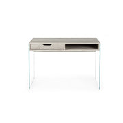 Scrivania di design in legno naturale Armos 1 cassetto e gambe in vetro 110x55x 76h cm
