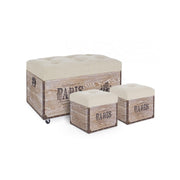 Set 3 pouf in MDF Beige TAVEL PARIS