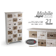 Cassettiera legno anticato consumato shabby cm 73 x 32 x 130 h