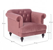 Poltrona Blossom classica effetto velluto rosa antico 97x82x78h cm