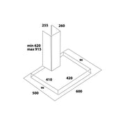 Cappa aspirante in acciaio e vetro a parete e lampada alogena 60x50cm