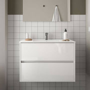 Mobile bagno sospeso Claros90 bianco laccato lucido con lavabo 2 cassetti 90x45x56h