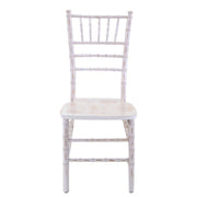 Sedia legno chiavari sbiancato con cuscino avorio cm 40x40h43/92