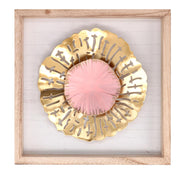 Quadro metallo fiore con cornice oro cm25x25h3,5