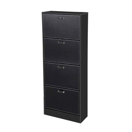Scarpiera moderna nera 4 ribalte ecopelle cm 63 x 24 x 150 h slim