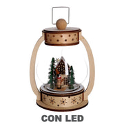 Palla di vetro led legno lanterna naturale cm17x13h23,5