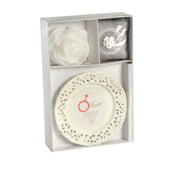 Candela c/piattino rosa marte licheni&muschio cm26x17h4,5 - 8 ore