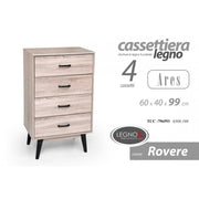 Cassettiera da camera 4  cassetti  con piedini rialzati cm 60 x 40 x 99 h