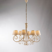 Lampadario Vienna ferro Avorio Oro otto luci paralumi effetto tessuto 78x h63 cm