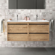 Mobile bagno sospeso Ador120 rovere ostippo doppio lavabo 4 cassetti 120x45x54h