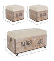 Set 3 pouf in MDF Beige TAVEL PARIS