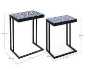 Set 2 tavolini NEAPOLIS in acciaio con piano in mdf decorato con stampa 62.5h 56h cm