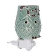 Bruciaessenze plug ceramica gufo verde cm7,7x10h13,4