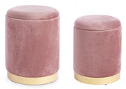 Set da 2 Pouf in velluto con contenitore Rosa Antico POLINA