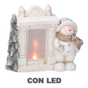 Camino resina con pupazzo di neve led bianco cm27x12h23