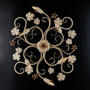 Plafoniera in ferro Avorio decape rose Oro sei luci 79x67x h17 cm