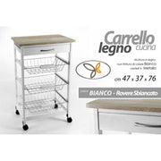 Carrello da cucina bianco con cesti e rotelle cm 47 x 37 x 76 h