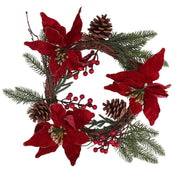 Coroncina fiori pigne rosso oro tondo cmø50x10