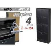 Scarpiera moderna nera 4 ribalte ecopelle cm 63 x 24 x 150 h slim