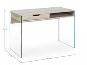 Scrivania di design in legno naturale Armos 1 cassetto e gambe in vetro 110x55x 76h cm