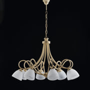 Lampadario in ferro Avorio decape otto luci paralumi in vetro Alabastro bianchi 81x h55 cm