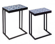 Set 2 tavolini NEAPOLIS in acciaio con piano in mdf decorato con stampa 62.5h 56h cm