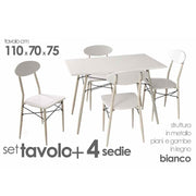 Tavolo rettangolare cucina con quattro sedie cm 110x 70 x 75 h bianco