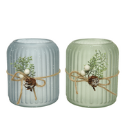 Portacandela in vetro con juta H 13 x Ø 11 cm