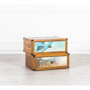 Cassettiera 2 cassetti decorati multicolor in legno di mango  40x5h.40 cm